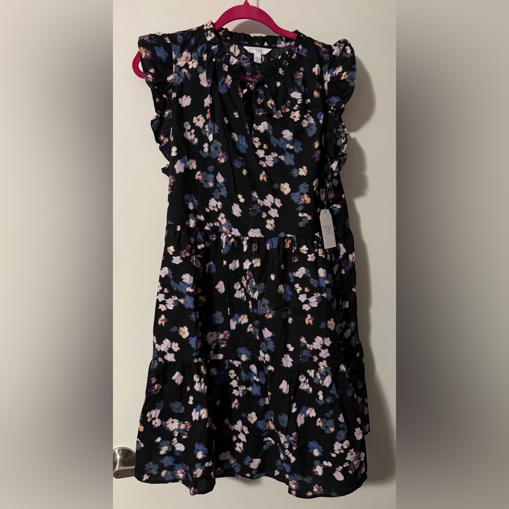 Time and Tru Black Floral Ruffle Tiered Dress